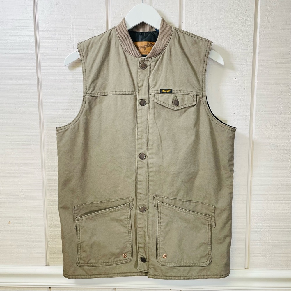 Wrangler Boys Authentic Western Jacket Vest Canvas Quilted XXL Tan